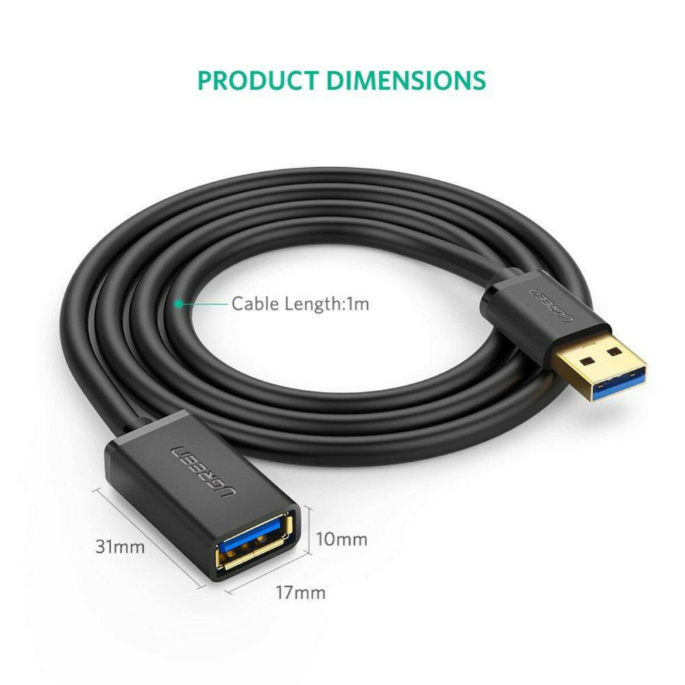 Подовжувач UGREEN US129 USB 3.0 Extension Male Cable 1m (Black) (UGR-10368) Київ - фото 4