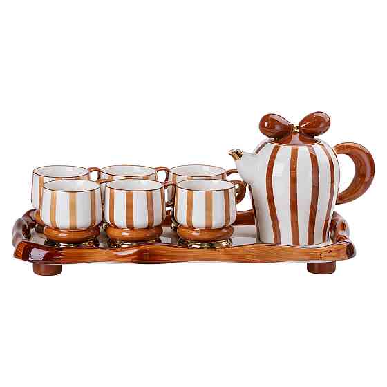Чайний набір на 6 персон із порцелянаовою підставкою, шоколад HP-15-29 Київ