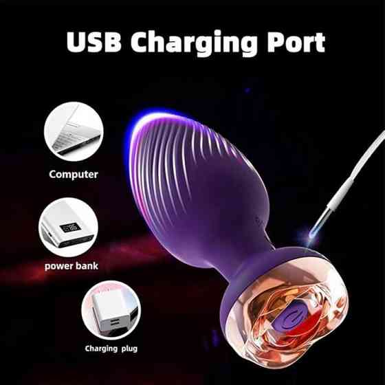 Силіконовий анальний корок із вібрацією Rose з Д/К 3,5*9 см. Фіолетовий — Анальні іграшки Вінниця