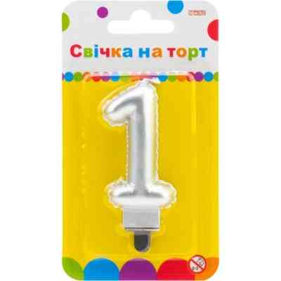 Свічка Maxi срібляста двостороння "1" у вигляді надувної кульки висотою 7,62 см (MX622095S-1) Вінниця