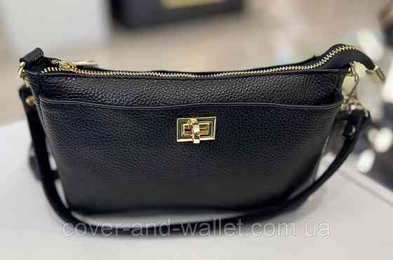 Стильная кросс-боди женская сумочка из натуральной кожи черного цвета Virginia Conti Киев