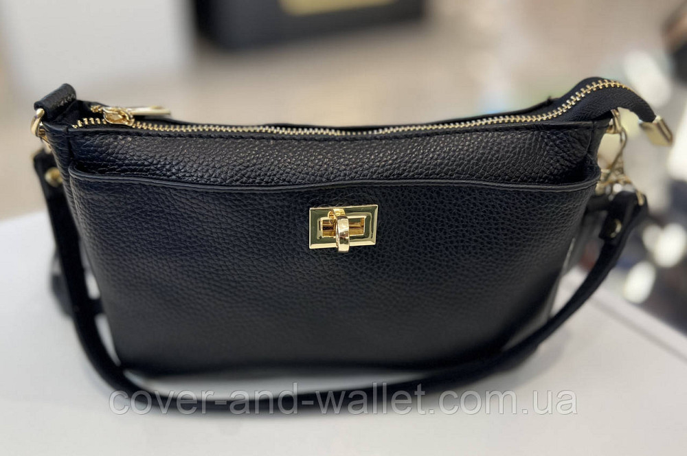 Стильная кросс-боди женская сумочка из натуральной кожи черного цвета Virginia Conti Киев - изображение 4