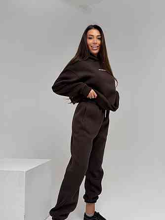 Жіночий стильний спортивний костюм-двійка: худі + штани, тринитка Пен'є на флісі турція Шоколад, 50/52 Одеса