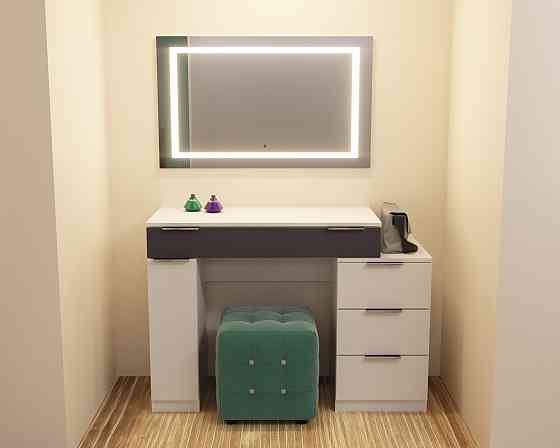 Стол туалетный Трюмо Кристалл, Белый/Антрацит, 1200/452/847 Львов