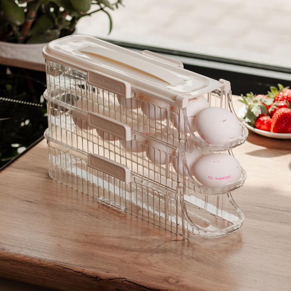 Yiwu Лоток для яєць у холодильник на 3 яруси 32х10х18.5 см Бежевий HP-27-15 Київ - фото 4