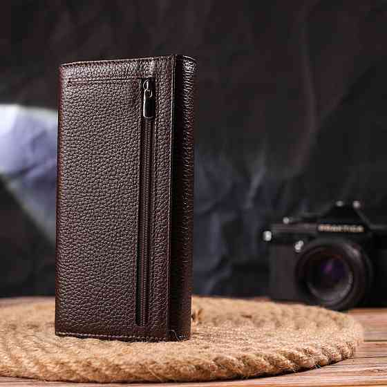 Жіночий зручний гаманець з натуральної зернистої шкіри Коричневий (CANPELLINI) Київ