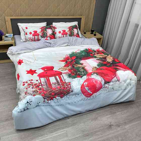 Комплект постільної білизни Фланель, Євро 200х220 з Різдвяним (Новорічним) принтом (88-200) Київ