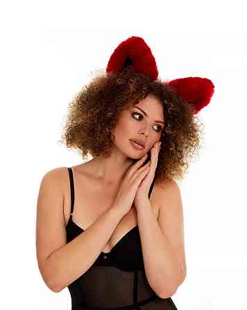 Меховые ушки кошки двухцветные: Темно-красный, белый OKOVA Sex Aura Киев