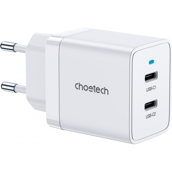 Зарядний пристрій 2хUSB-C 40W PD QC3.0 Q5006 білий Choetech (Q5006-EU-WH) Київ - фото 1