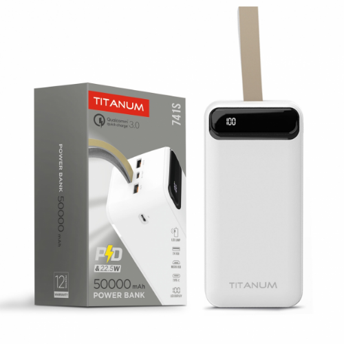 Павербанк 50000mAh Titanum TPB-741S White 22,5W QC+PD білий Житомир