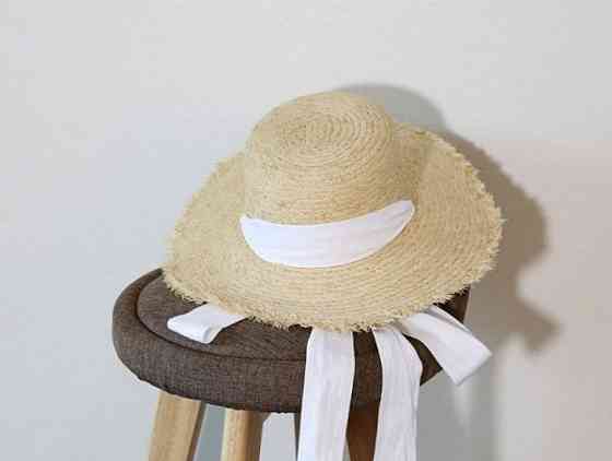 Соломенная шляпа канотье с завязками (Белый) Винница