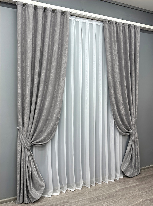 Комплект готовых штор VR-Textil Жакард Sultan YL № 1212 ш Серый 200х270 см 2 шт (32-328) Киев - изображение 3