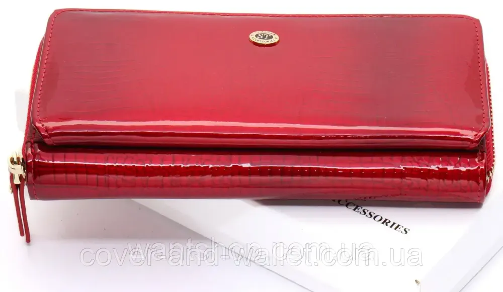 Красный женский лаковый кошелек на молнии на много карточек ST S7001A Red Киев - изображение 9