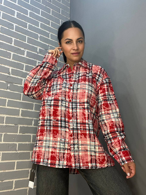 Сорочка жіноча A-N 2775 картата варена в клітинку оверсайз коттон one size, червоний, one size Київ - фото 1
