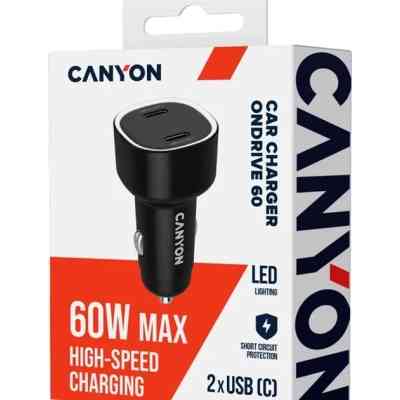 Зарядное устройство Canyon 2xUSB-C PD60W black (CNE-CCABR3CC) Винница