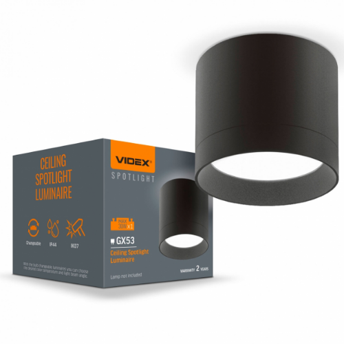 LED Світильник під лампу GX53 накладний чорний VL-SPF19A-B Videx Житомир