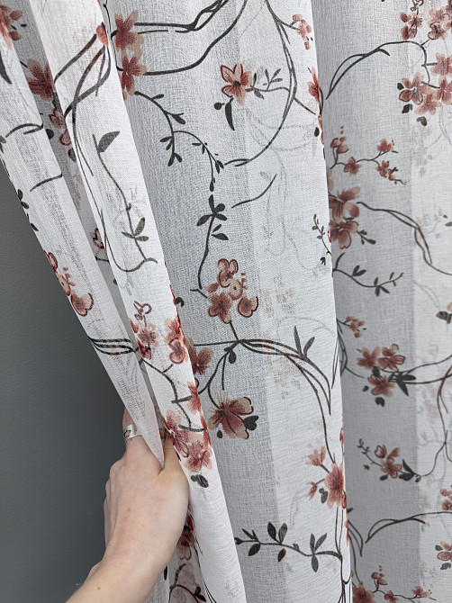 Тюль VR-Textil 1327т Flora Батист Білий з теракотово-чорним принтом 300х250 см (42-0817) Київ - фото 6