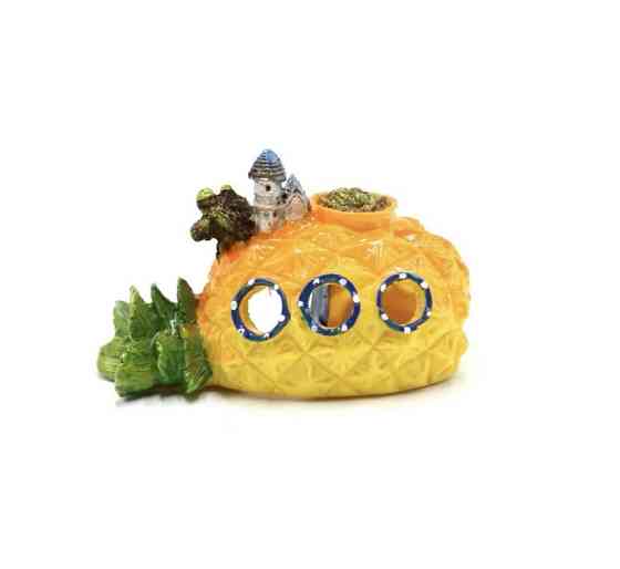 Декор для аквариума Дом Ананас аквариумный пейзаж - размер 12 на 9 на 6,5 см желтый смола Киев