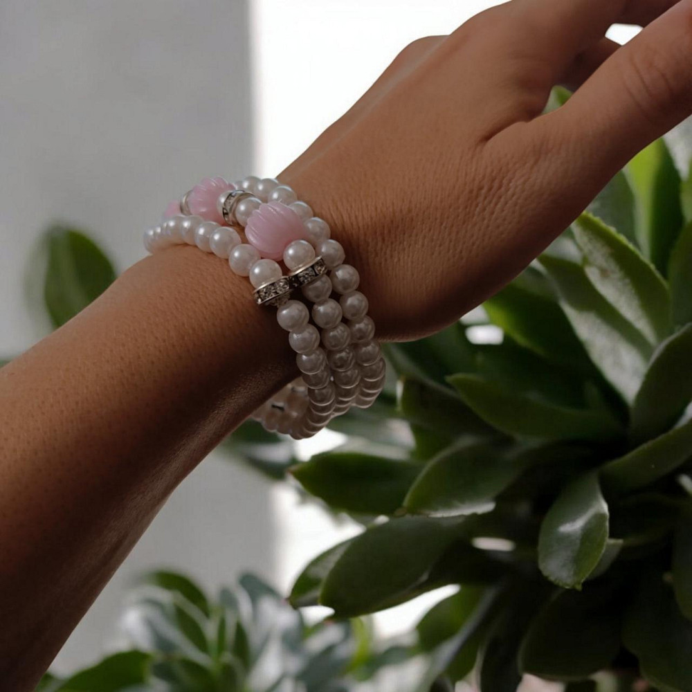 Браслет рожевий із білим .3в1 біло-рожевий. з камінцями Одеса - фото 4