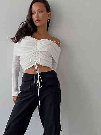 Жіночий романтичний топ з відкритими плечами рубчик мустанг Одеса