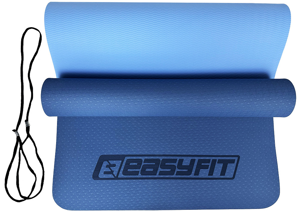 Килимок для йоги та фітнесу EasyFit TPE+TC 6мм двошаровий синій-блакитний Коломыя - изображение 8