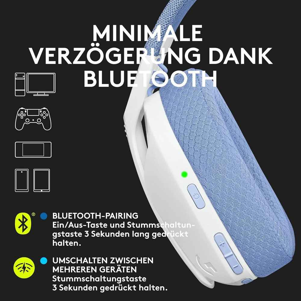 Беспроводная игровая гарнитура Logitech с Bluetooth, накладные наушники с микрофоном полноразмерные белые Киев - изображение 6