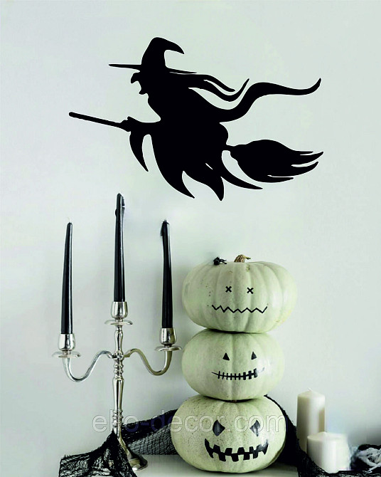 Декоративное настенное Панно «Ведьма на метле с котом», Декор на стену 90*54 см, Черный Киев - изображение 4