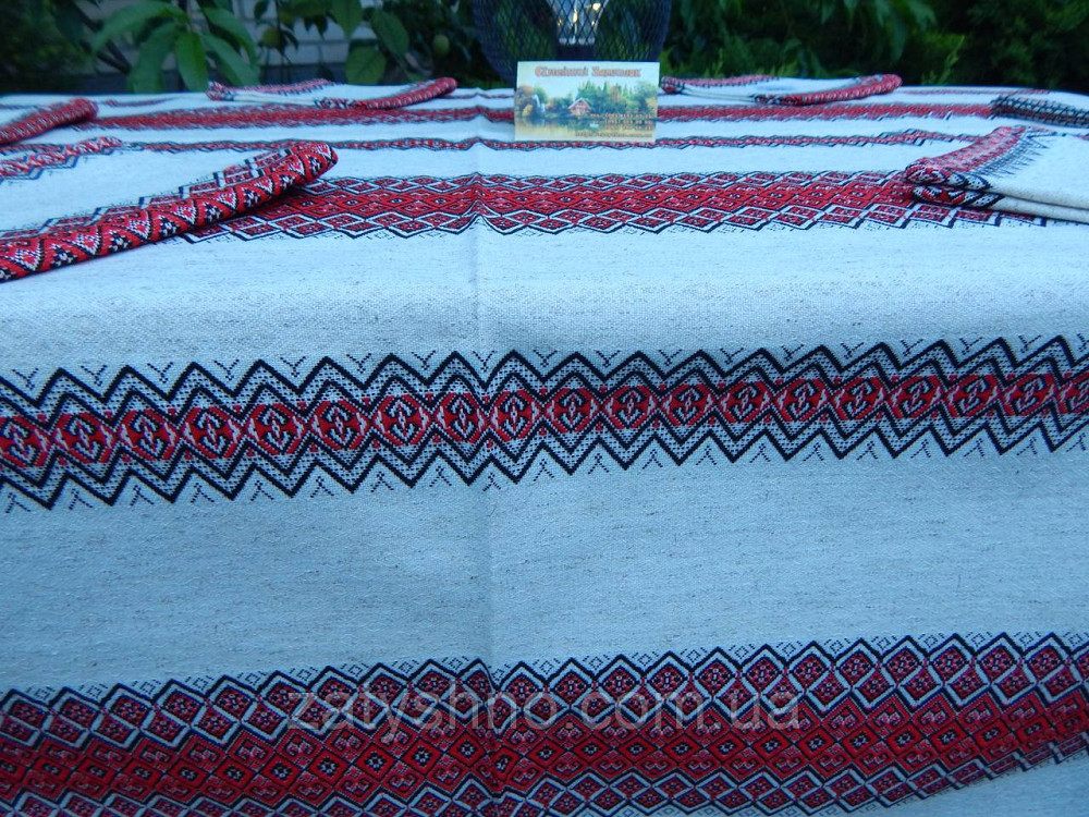 Червона скатертина з сетами на льону Київ - фото 7