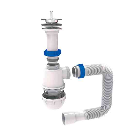 TAU Сифон для кухонной мойки с нержавеющим выпуском 1½" и гибким отводом Ø40/50мм TAU (9842730) Киев