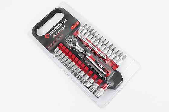 Набір головок торцевих з тріскачкою (вигн. ручка) 1/4" CrV 72 зуба + подов. 1/4" 100мм 26шт (4/4,5/5/5,5/6/7/8/9/10/11/12/13/14мм + насадки) Київ