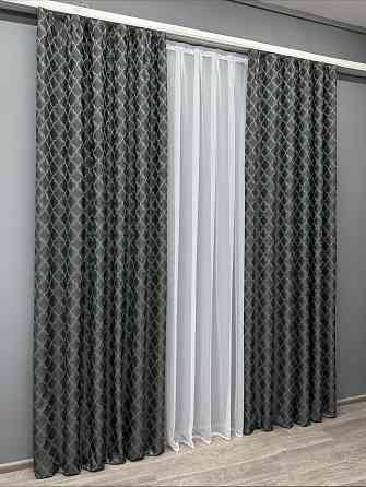 Комплект готовых штор VR-Textil Жаккард SAPFIR № 1754ш Графитовый с бирюзовым 100х300 см 2 шт (31-815) Киев