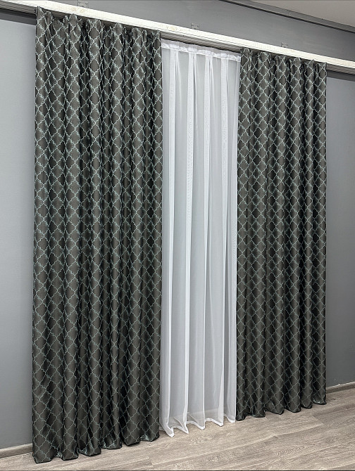 Комплект готовых штор VR-Textil Жаккард SAPFIR № 1754ш Графитовый с бирюзовым 100х300 см 2 шт (31-815) Киев - изображение 4
