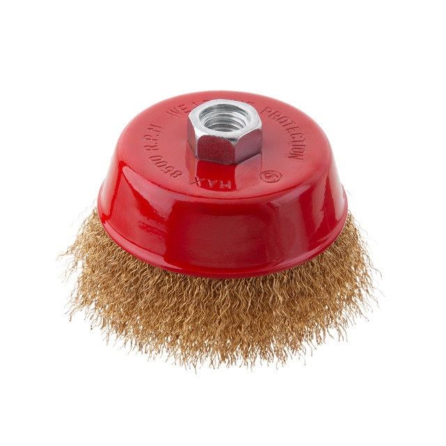 Щітка чашкова, 100 мм, M14, кручений дріт покритий латунню, для КШМ, 8500 об/хв INTERTOOL BT-1101 Київ - фото 1