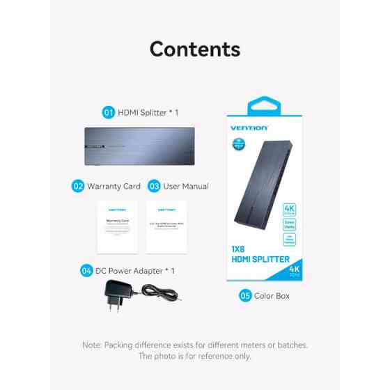 Сплиттер Vention 1x8 HDMI 4K, черный алюминий Киев