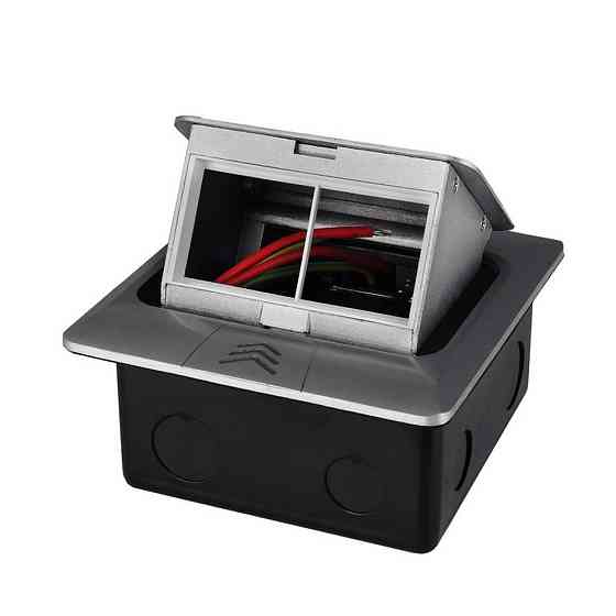 Розетковий люк підлоговий LIVOLO срібний, вбудований у підлогу, пустий корпус без розеток для наповнення будь-якими модулями, з кришкою, IP44, алюміні Коломыя