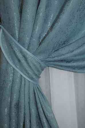 Комплект штор на люверсах VR-Textil Льон мармур Pavliani № 1369ш 150х250 см 2 шт Лазурний (37-0051) Київ