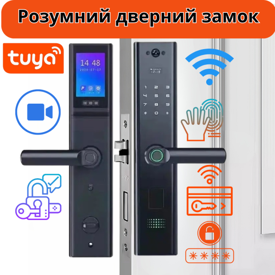 Умный дверной замок с камерой,кодовым замком Wi-Fi с отпечатком пальца и ключ-картой,алюминиевый сплав Каменец-Подольский