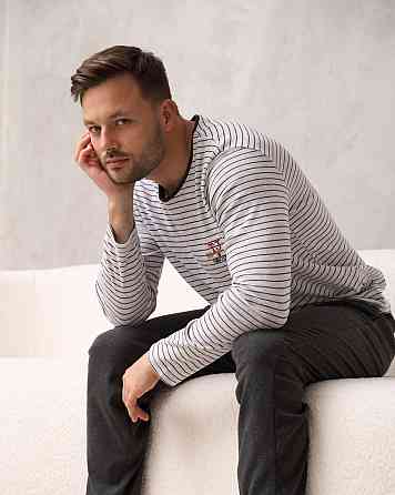 Чоловіча піжама з кофтою в смужку — Family look для пари Tom John 93482 XXL Київ