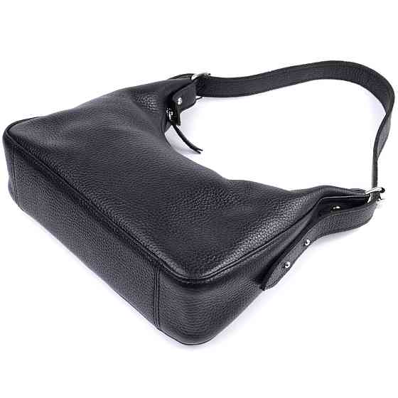 Сумка багет з регульованим ременем із зернистої натуральної шкіри Shvigel 22833 Чорна Київ