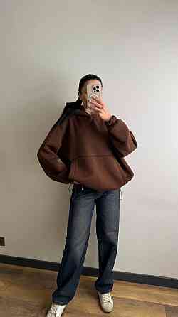 Жіноче тепле об'ємне базове худі оверсайз крою турецька тринитка на флісі Шоколад Одеса