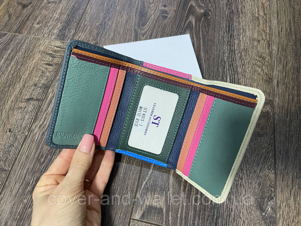 Маленький жіночий шкіряний гаманець біло-синього кольору з монетницею ST Leather 403 Київ - фото 2