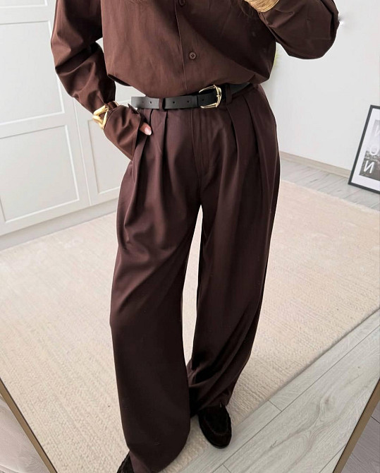 Женские классические брюки на высокой посадке костюмка Шоколад, 44/46 Одесса - изображение 1
