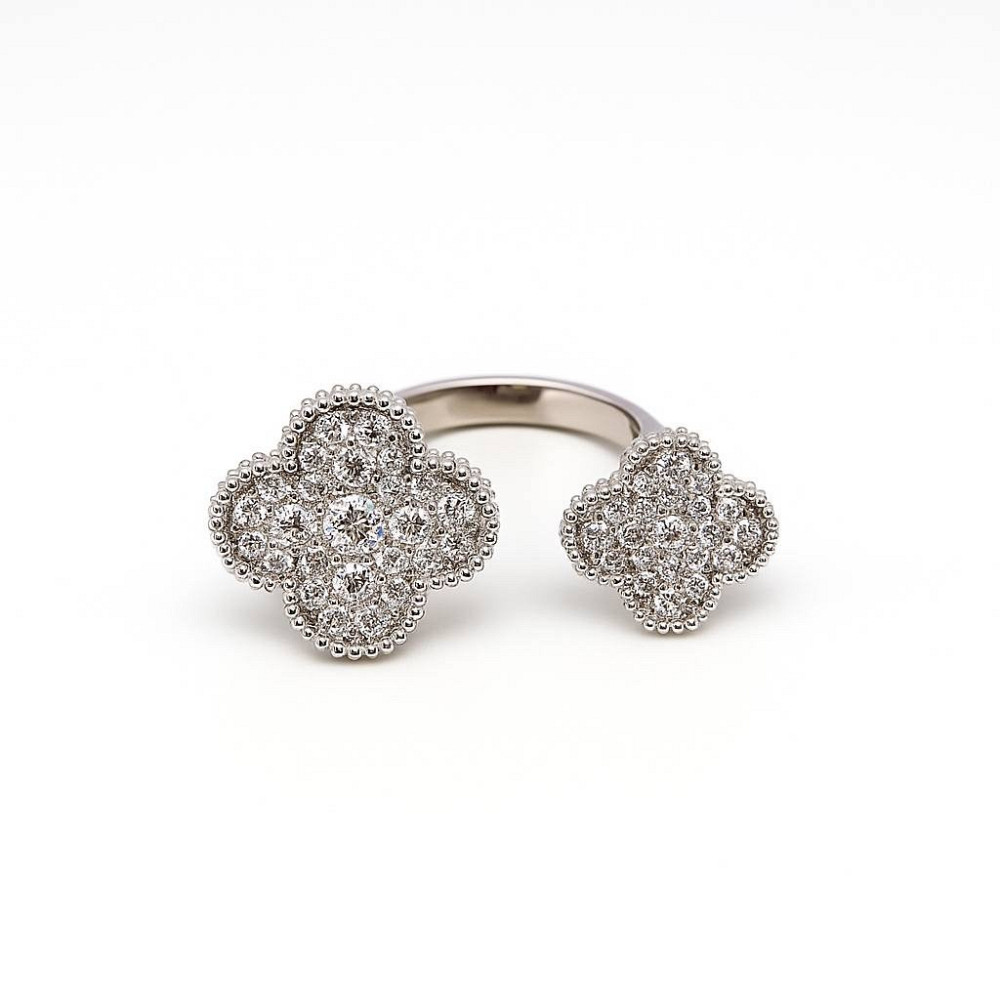 Кольцо Van Cleef цирконы посеребрение / кольцо двойное с мелким цирконием Одесса - изображение 5