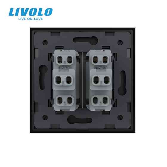 Кнопковий двоклавішний вимикач без фіксації Дзвінковий вимикач Імпульсний вимикач LIVOLO чорний матовий скло Коломия