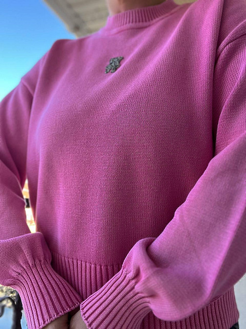 Светр жіночий A-N 870 варений ведмедик камінчики середня довжина оверсайз 44-48, рожевий, 44-48 Київ - фото 6