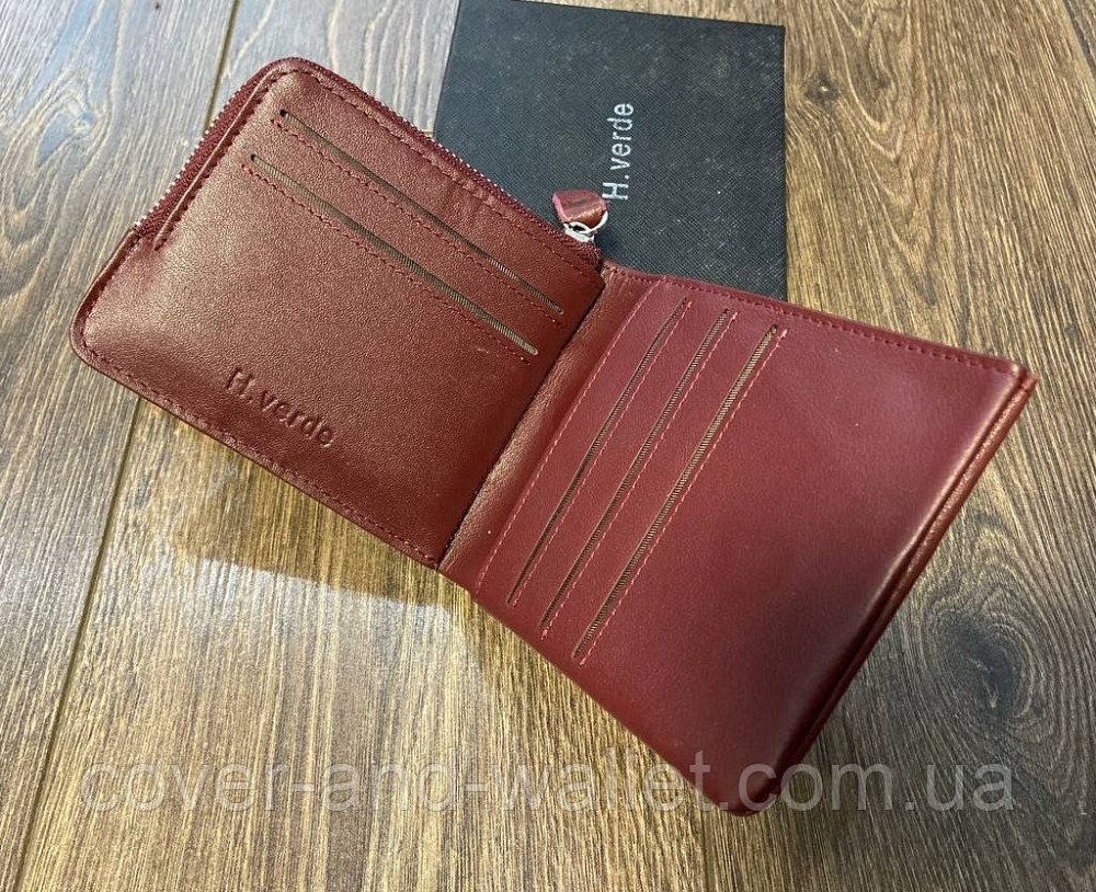 Бордовий компактний шкіряний жіночий гаманець на магнітах H Verde Київ - фото 7