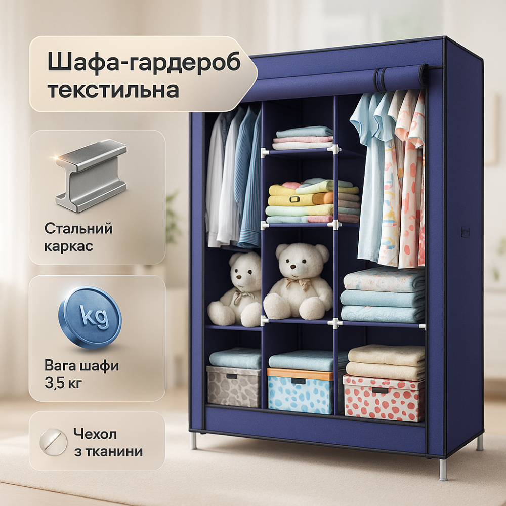 Шафа тканинна для спальні, Тканинна шафа для гуртожитку, Шафи з тканини дому Складана домашня BX-42 Львів - фото 8