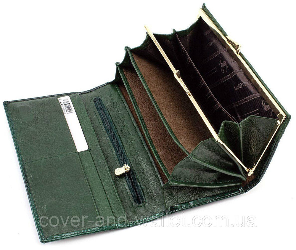 Зеленый лаковый кожаный кошелек на магнитах Marco Coverna MC-403-1010 Киев - изображение 6