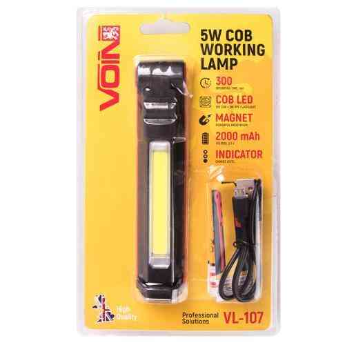 Переносной светильник VOIN VL-107, 5W COB + 3W XPE, аккумулятор 2000mAh, магнит, индикатор заряда Харьков