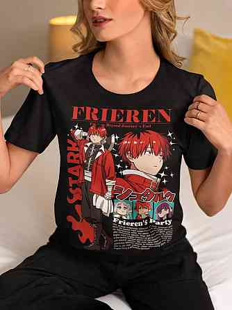Футболка з аніме принтом Фріерен Бейонд Джоурнейс Енд оверсайз (S/M/L) Чорний AnimeJ0334 Дніпро